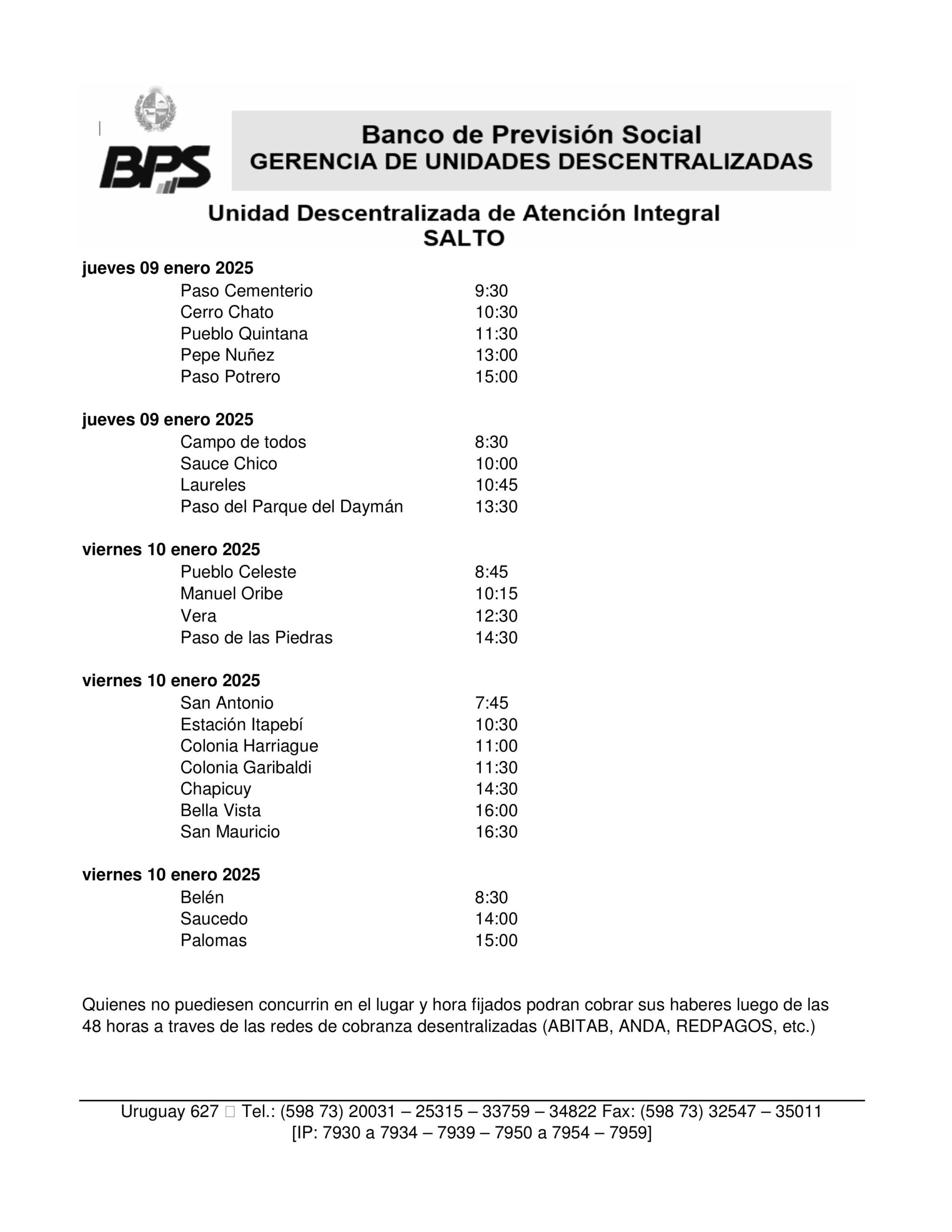 Calendario de pagos del Banco de Previsión Social para el mes de enero ...