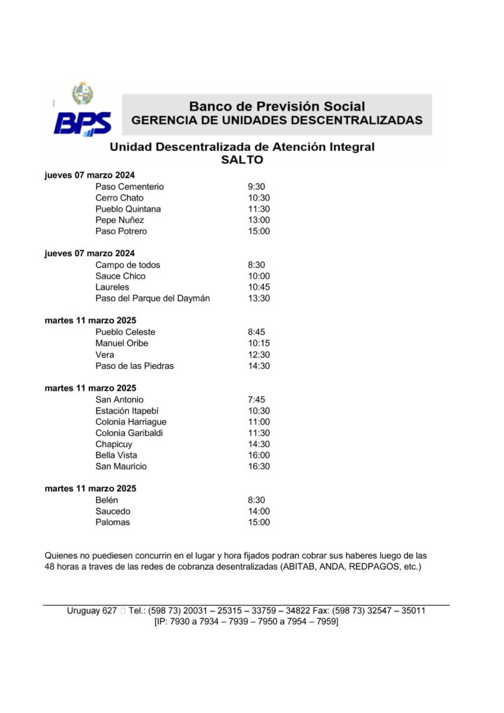Se conoce el calendario de pagos del BPS para el mes de Marzo de 2025 ...