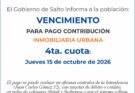 El jueves 15 de octubre vence la cuarta cuota de la contribución inmobiliaria urbana